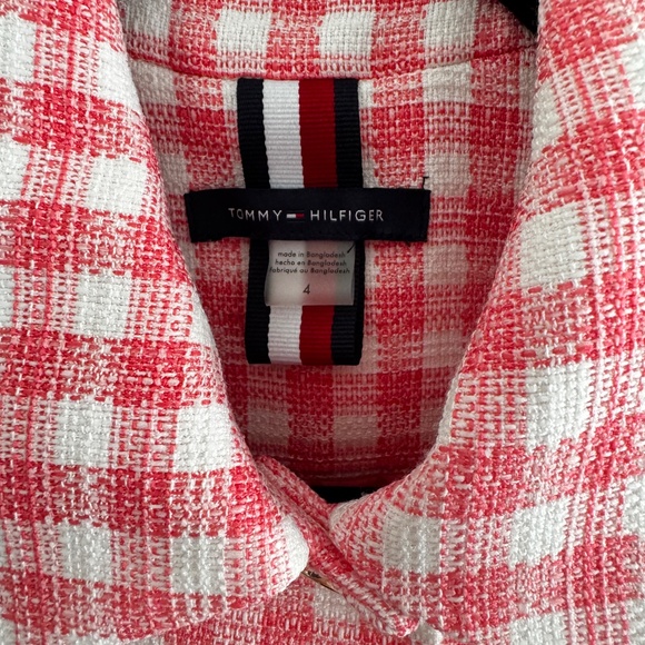 Tommy Hilfiger Pink Gingham Short Sleeve Tweed Button-Up Top – Size 4 - Picture 6 of 14